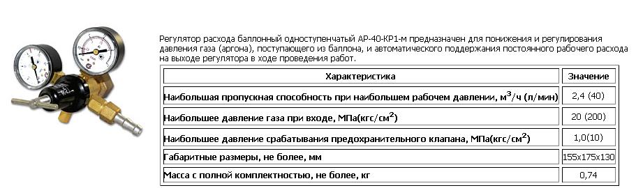 Регулятор расхода аргоновый АР-40-КР1-м (Красс)